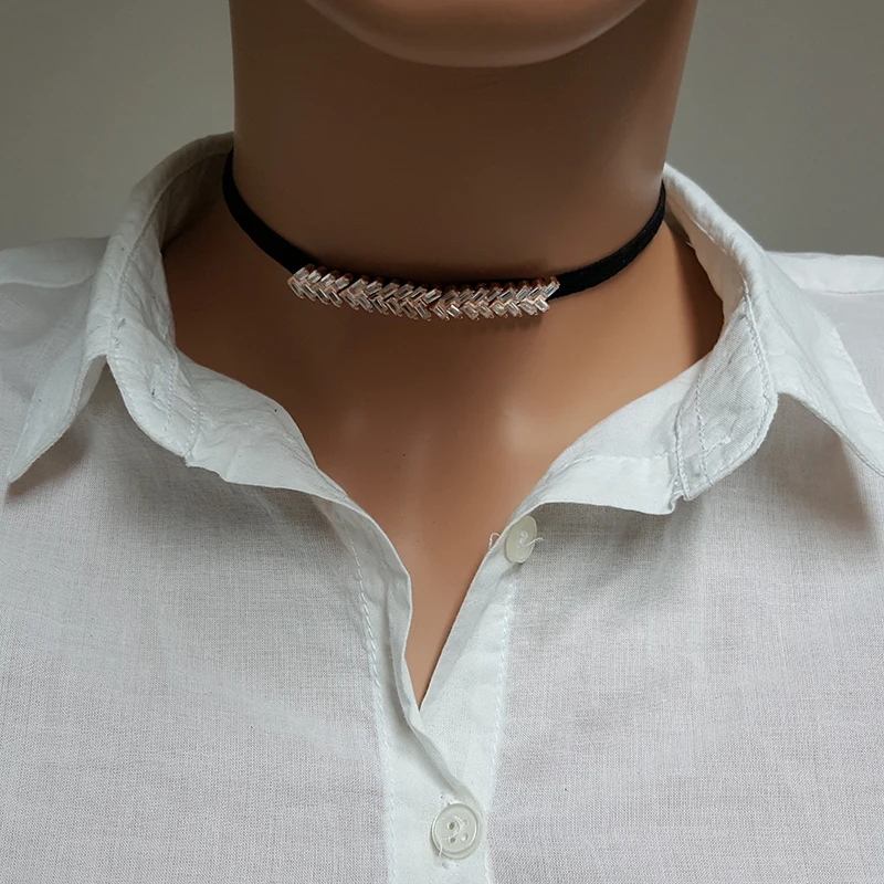 Women Choker Art Deco Necklace 925 Sterling Silver Suede Coker for Women Made in TURKEY