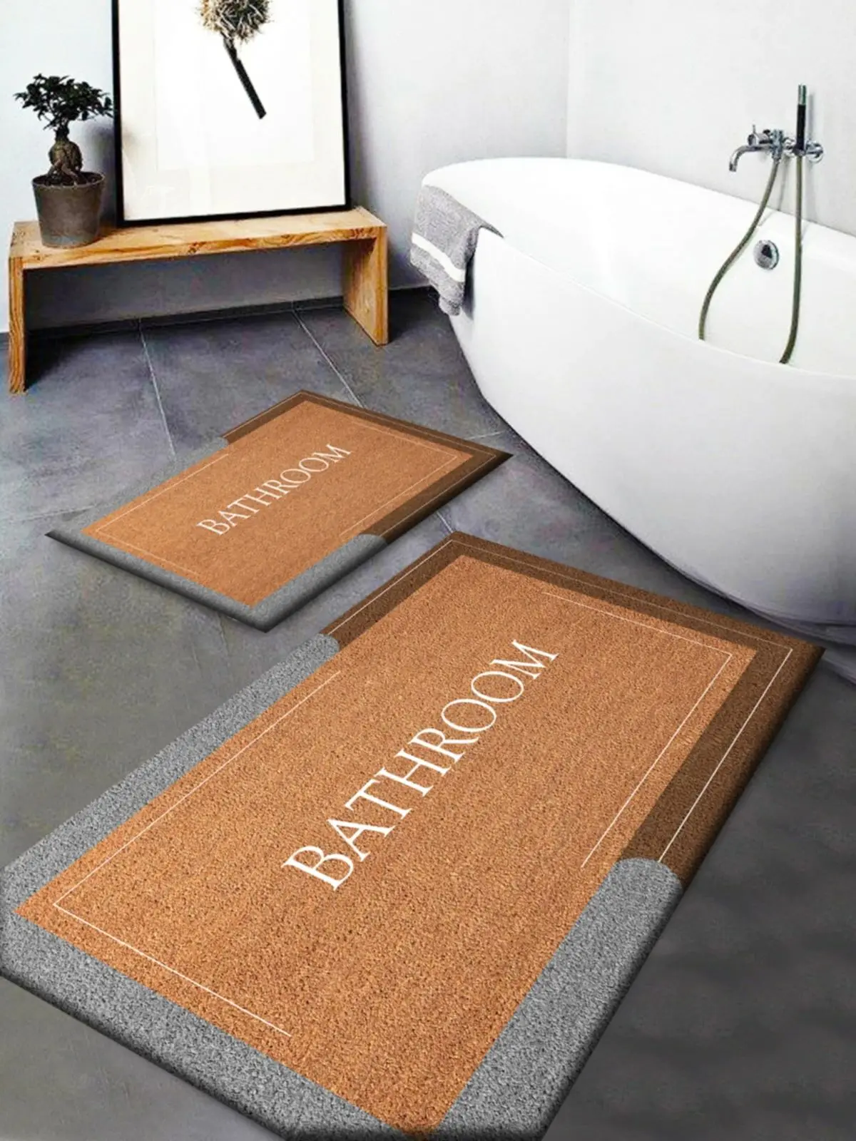 Brown Bath Written Washable Non-Slip Base 2 Pcs. Bath Mat Set for Closet Carpet Drying Bathroom Carpet Easy To Clean