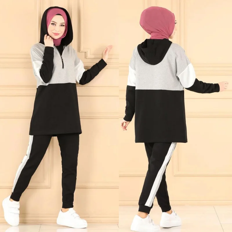 tracksuit set 2021season muslim fashion arabia Dubai fashion trends 100% Made in Turkey abayas hijab clothing muslim sets