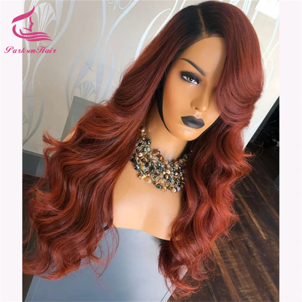 

Reddish Brown With Dark Roots Human Hair Wig Body Wave 13x4 13x6 Transparent Lace Frontal Wigs For Women Brazilian Pre Plucked