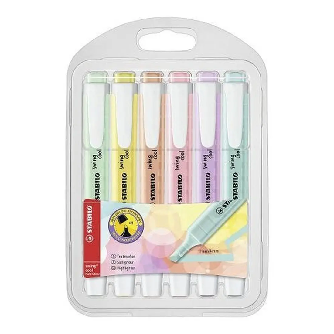 Stabilo swing legal 6 pces pastel marcação caneta com clipe prático e design plano, tinta à base de água adequada para uso no bolso-tamanho
