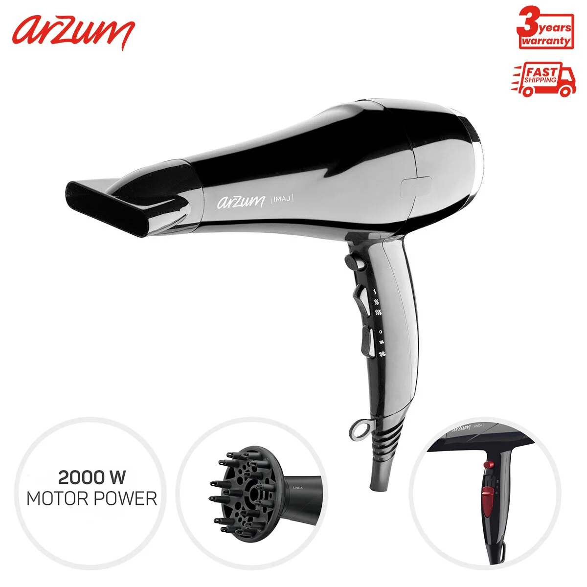 

Arzum Imaj Professional Hair Dryer 2200W Professional Hair Dryer Strong Wind Salon Hair Dryer Hot & Cold Drying High Speed Hairdryer Temeperature Control Salon Dryer Hot &Cold Wind