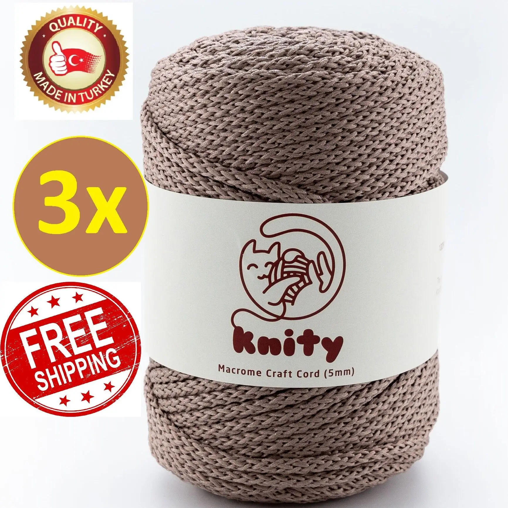 Knity Macrame Craft Cord 5mm ! Free Shipping 3 pieces ! Yarn Fiber Crochet Knitting Braiding Knotting Weaving Chain Thread Rope