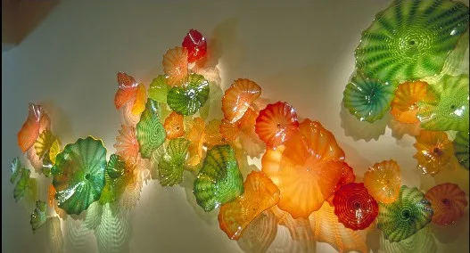 

LRW011-Elegant Fine Art Deco Wall Art Murano Glass Green Orange Colored Wall Flowers