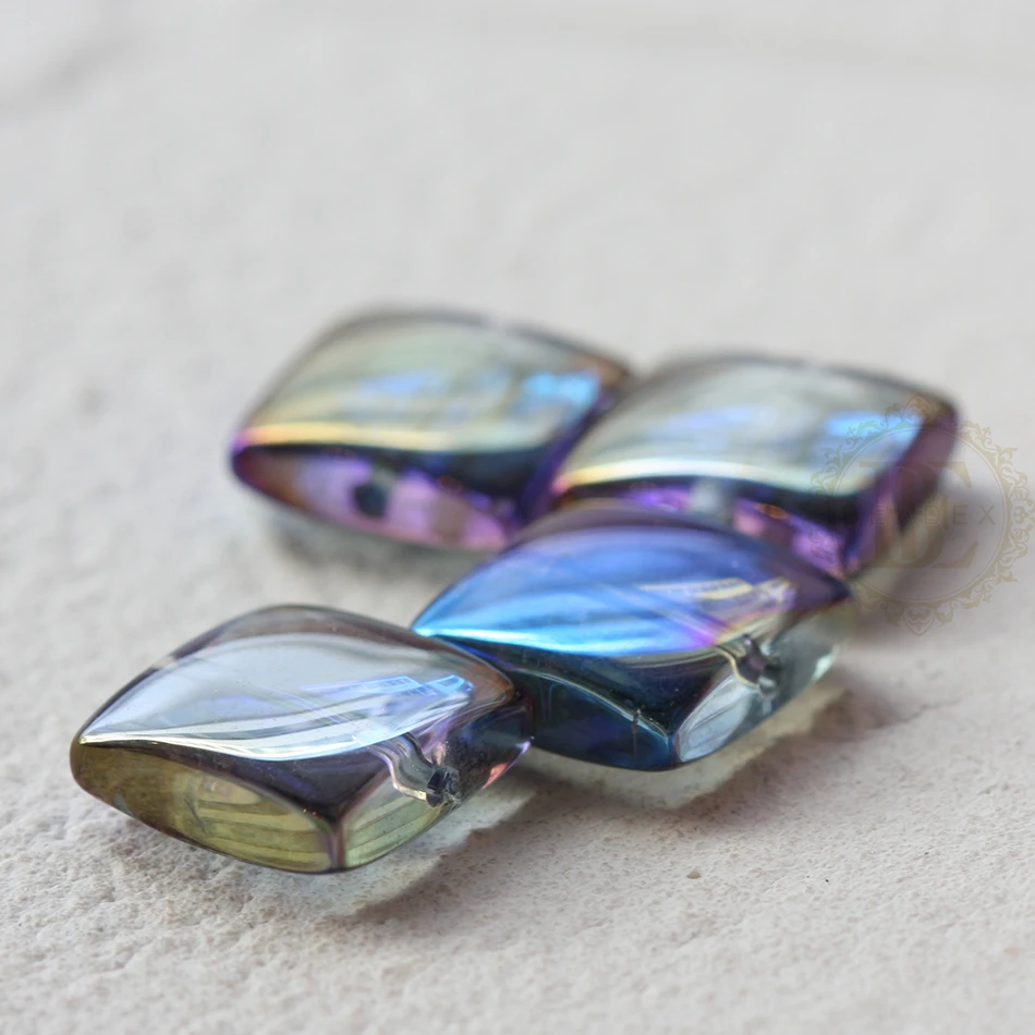 DIY Supply-20 Pieces Plated Crystal Glass Spacer Beads - Flat Square 12mm (G340)