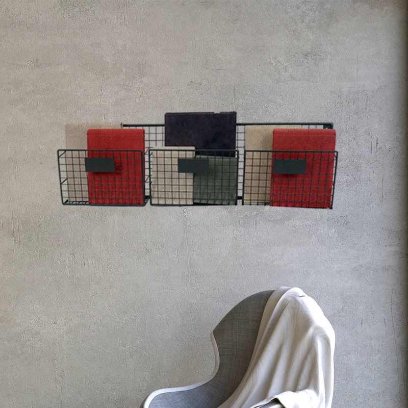 Iron Grid Wall Rack Metal Magazine Holder, Bookshelf 3-Eyed Horizontal Document Rack WD233-Y3