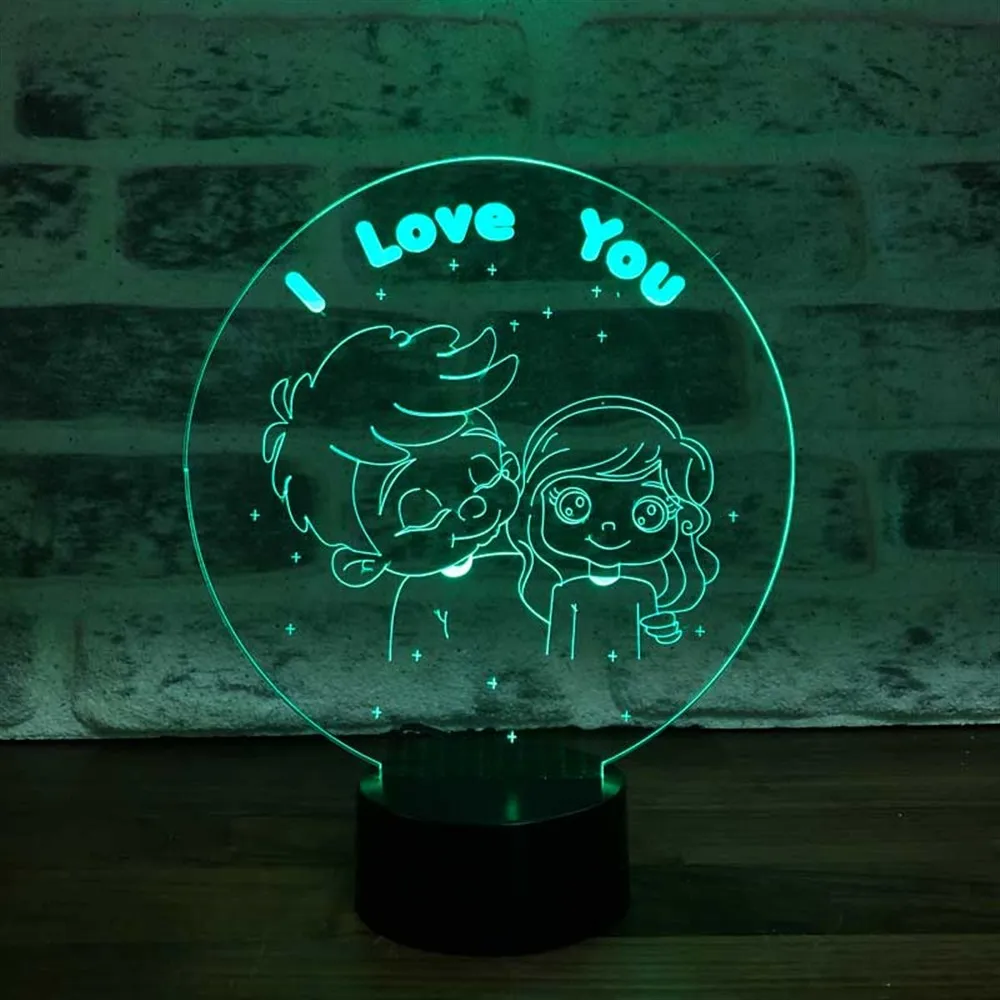 3D Love Girl and Boy Acrylic Led Table Lamp 12 Volt Adapter Daylight Design Wood Base Birthday Special Day Gift idea for Couples room decor anime wedding stranger things led lights wedding decoration nightlights bedroo