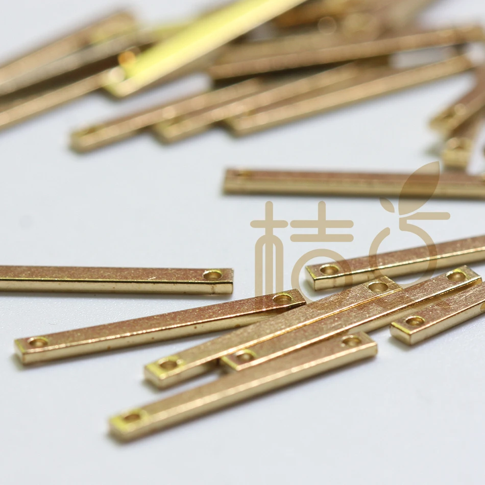 DIY Supply-50 Pieces Raw Brass Finding Rectangle Bar - Link - TWO HOLES 20x2x1mm (4478C)