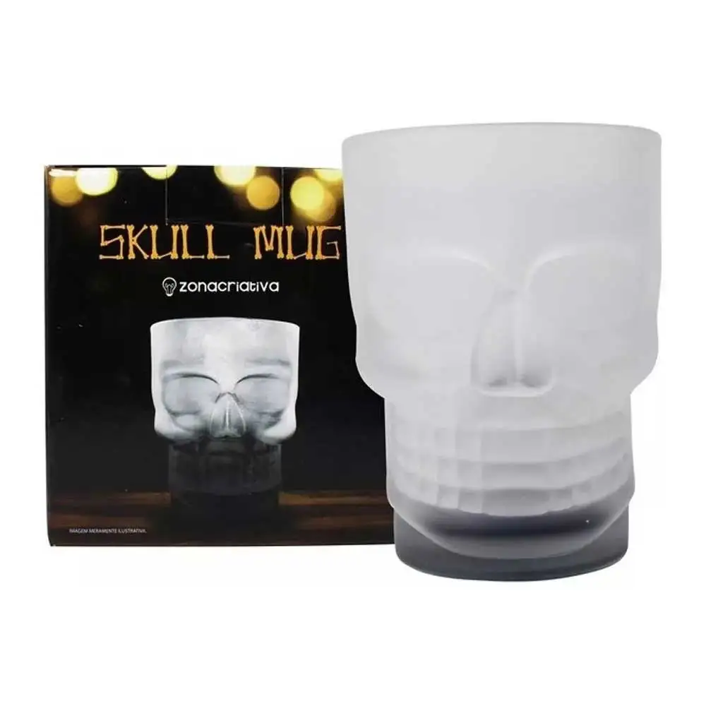 Caneca Caveira Skull Mug Fosca Vidro 3D Criativo Moderno Cerveja Chopp Drinks Churrasco Futebol Pub Bar 500ml