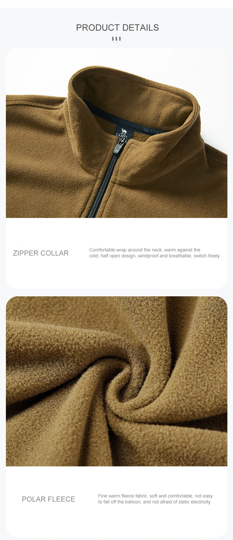 GOLDEN CAMEL Men's Jackets Polar Plus Soft Casual Fleece Jacket for Men Autumn Winter Stand-up Collar Sweater Sweatshirt Clothes