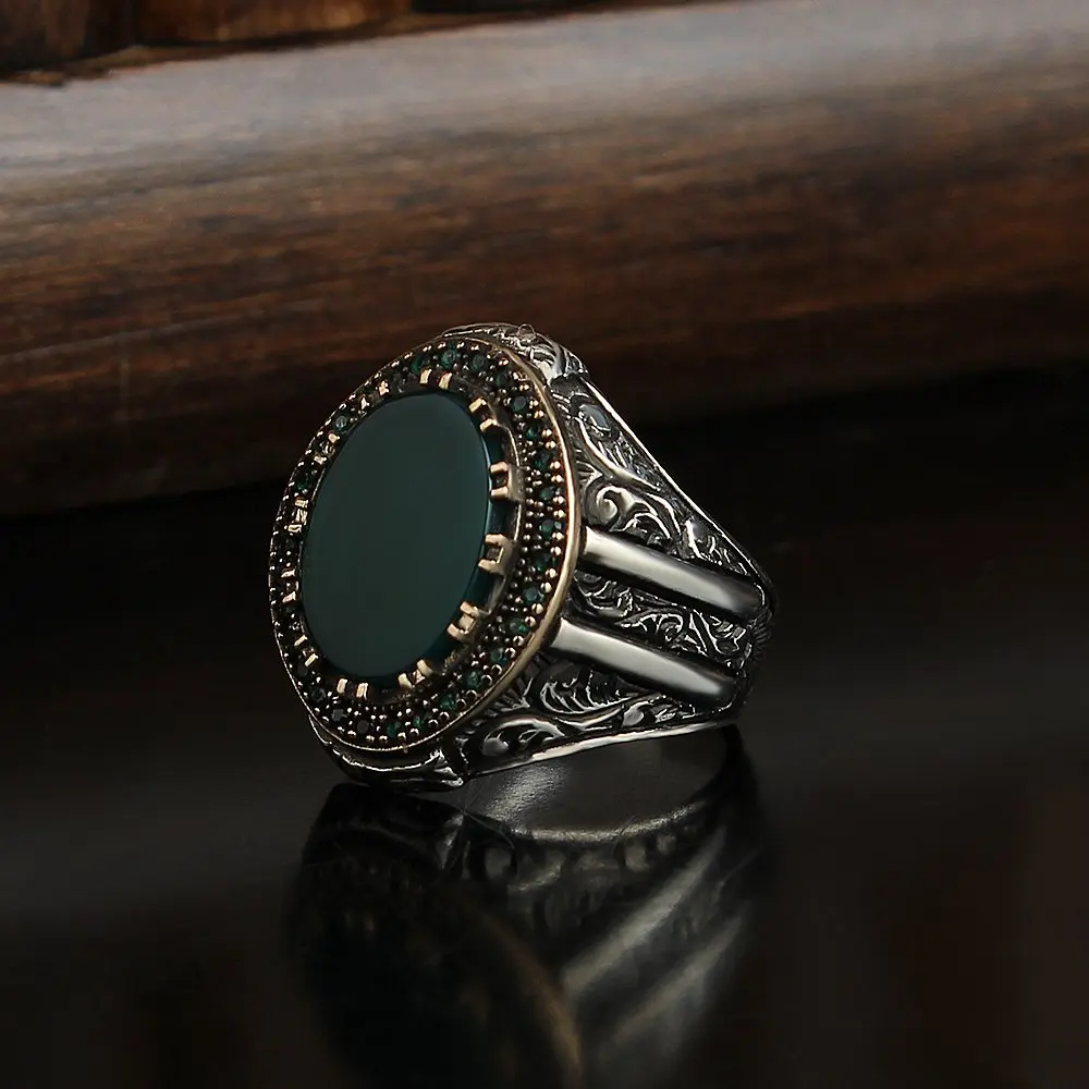 Real Pure 925 Sterling silver ring real agate stone hand made made in turkey luxury and trendy model vintage style model