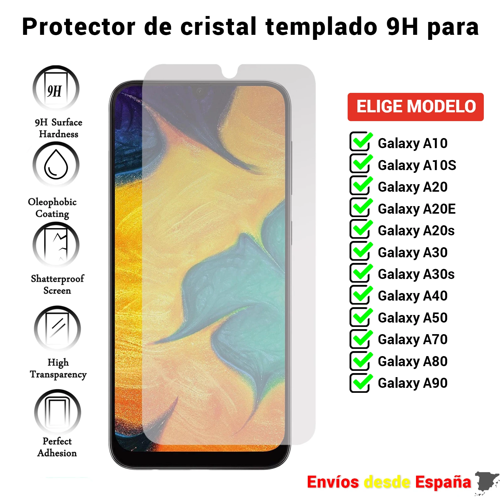 Screen Protector for Samsung Galaxy A10 A10S A20 A20E A20s A30 A30s A40 A50 A70 A80 A90. Clear tempered glass