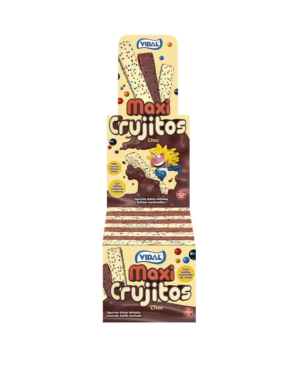 Clouds of Vidal - Maxicrujitos Choco sweets in case of 855g-delicious clouds with special coverage chocolate flavor and crispy colored candy balls-format box of sweets 75 pieces approx