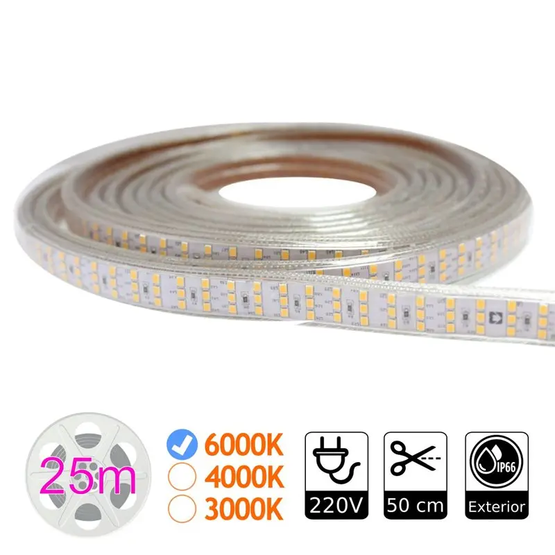 Jandei Triple led strip 3000k/4200k/6000k, 276 LEDs/M, 220V, IP65, 25M or 50M Led light, decorative led, LED lighting, LED strip lights, led garden decoration, led outdoor