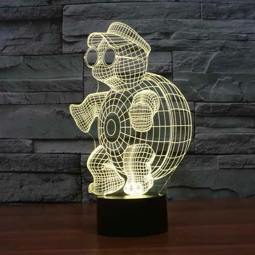 Turtle 3D Illusion Acrylic Led Table Lamp 7 Diffrent Light Color USB and Touch Button Control Birthday Special Day Gift Idea Room Decor Anime Wedding Stranger Things Led Lights Wedding Decoration Nightlights Bedroom