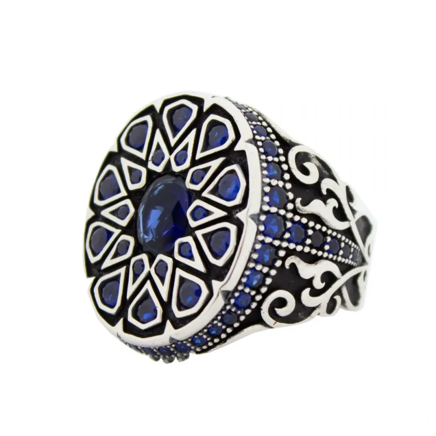 925 Sterling Silver Blue Zircon Multi Stone Rings For Daily Collocation Fashion Jewelry Ring Vintage Antique Jewelry Gift