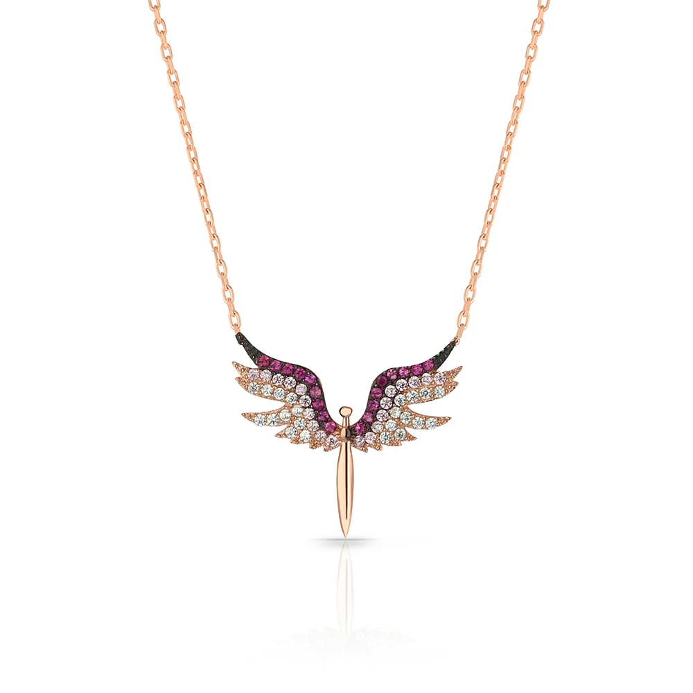 Pretty Pink 925 Sterling Silver Michael Angel Jewelry Rose Gold Plated necklace with Zircon