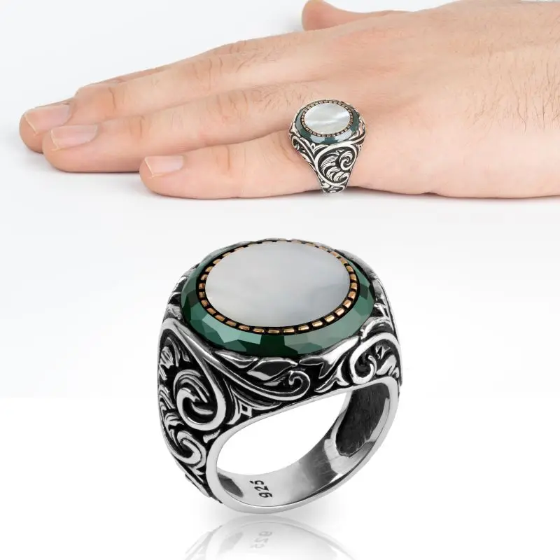 Guaranteed High-quality 925 Sterling Silver PEARL STONE ring Jewelry Made in Turkey in a luxurious way for men with gift