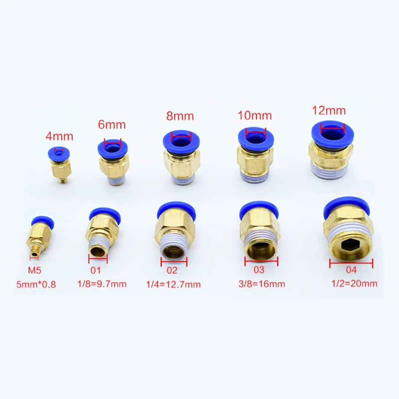 1Pcs PC 호스 연결 공기 피팅 4-12Mm 수나사 Bsp 1/4 "1/2" 1/8 "3/8" 니플 황동 퀵 커플 링 공압 피팅