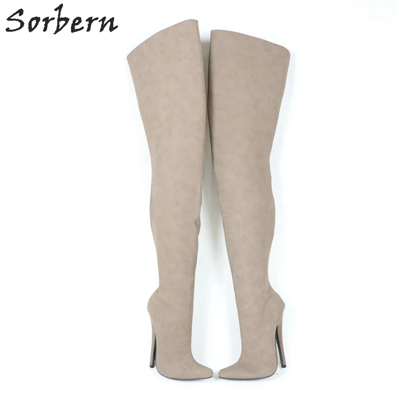 Sorbern Brown Boots For Women 18cm Customized Drag Queen Crotch Thigh High Fetish Unisex Boot Plus Size 15 Over Size No Strech