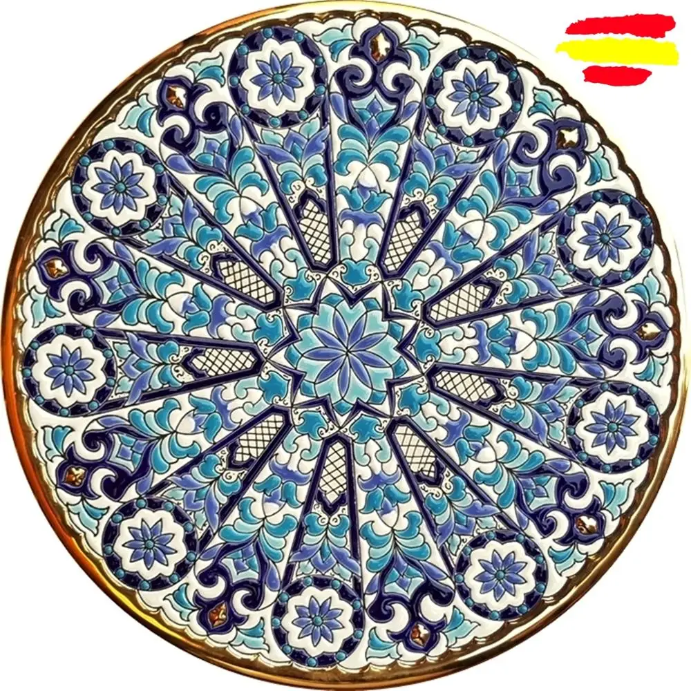 Dish Ceramics 29 cm/11,4 inch diameter-Spainish-glazed Ceramics made up handmade-made in españa-oro 24 k-ARTECER