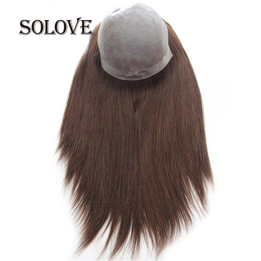 

Solove Straight Skin PU Base Hair Topper Human Hair Toupee for Women Pure Color Virgin-Remy WomenToupee Double Knots Hairpieces