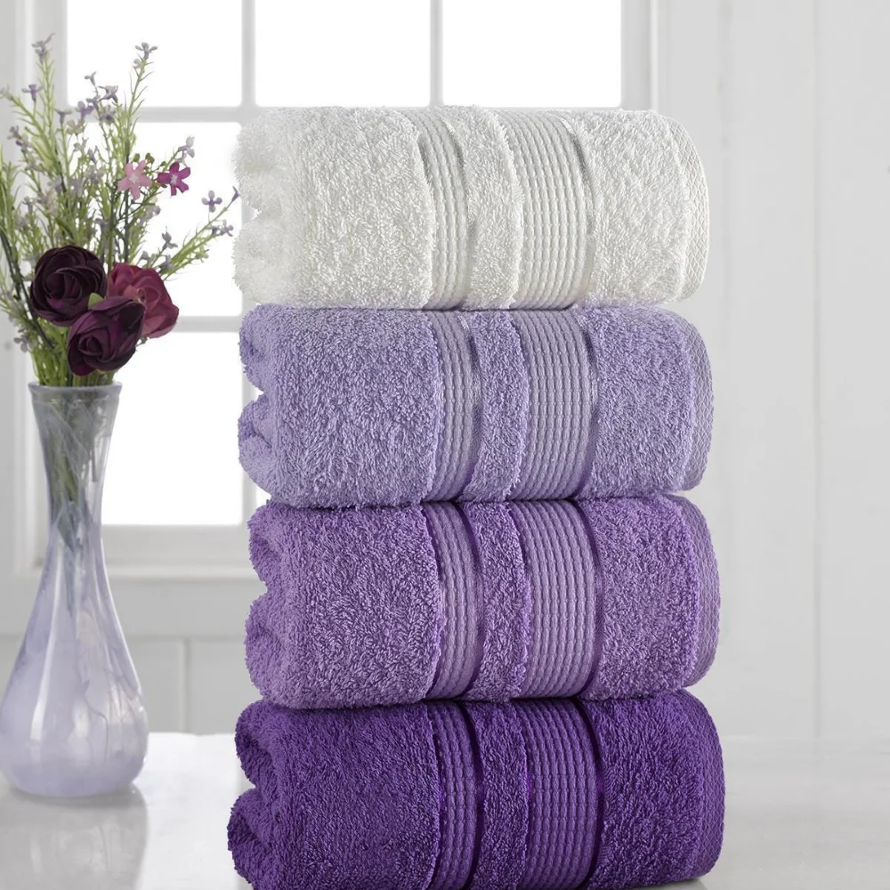 Turkish Pure 100 Cotton Super Absorbent Towel Set 4 Pieces 50x85cm Soft 2021 Purple to White - Home Textile