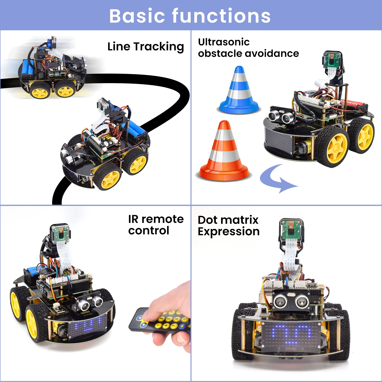 Keyestudio Raspberry Pi 4B Robot Car+5 Megapixels Camera Module Python Programming For Raspberry Pi 4B(No Raspberry Pi Board )