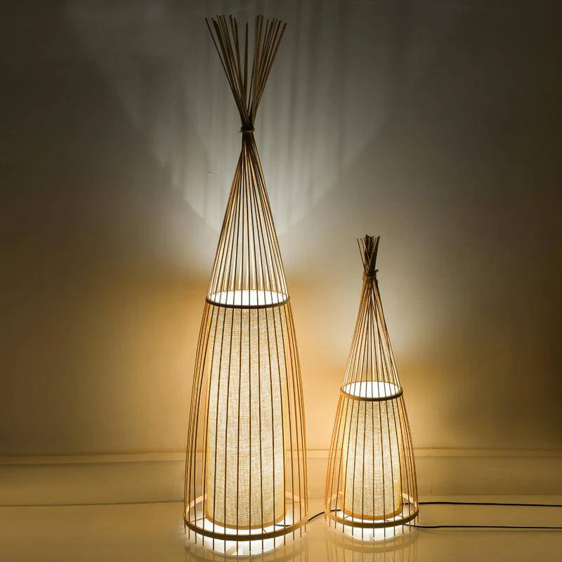 Indoor Lighting Bamboo Rattan Knitted Floor Lamps Design Handmade E27 Warm Home Decoration Free Standing Indirect Illumination