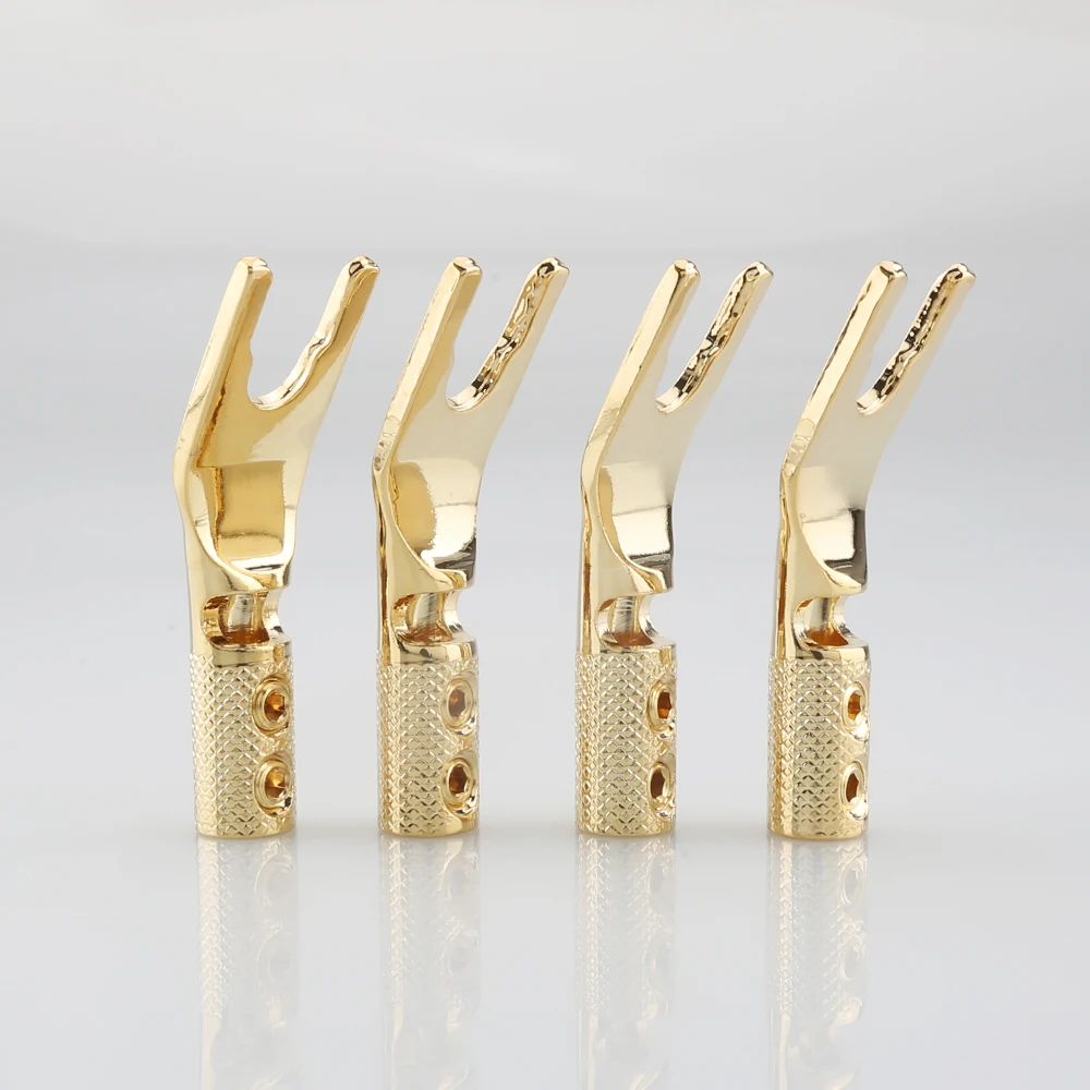 Conector de pala en Y de cobre puro, chapado en rodio conector de horquilla, conector de cable de altavoz, altavoz, 4 Uds.