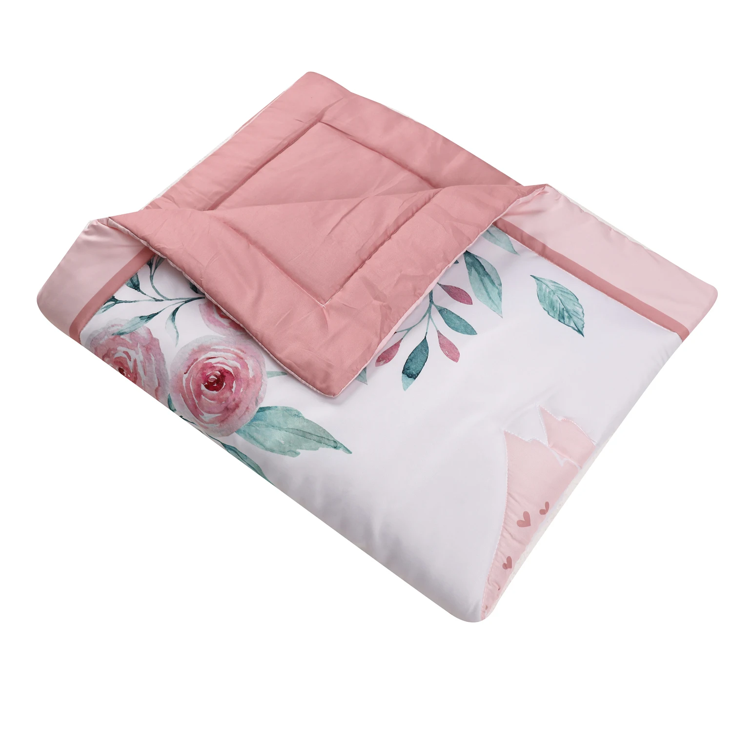 3pcs micro fiber brushed Baby Crib Bedding Set swan and flower design for Girls hot sale including quilt, crib sheet, crib skirt