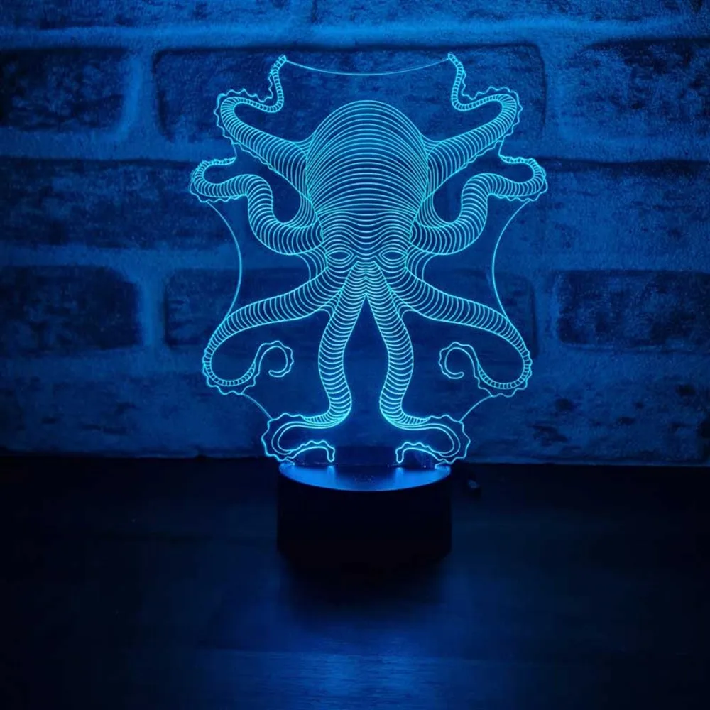 Octopus 3D Illusion Acrylic Led Table Lamp 7 Diffrent Light Color USB and Touch Button Control Design Black Base Xmas home Decor room decor anime wedding stranger things led lights wedding decoration nightlights