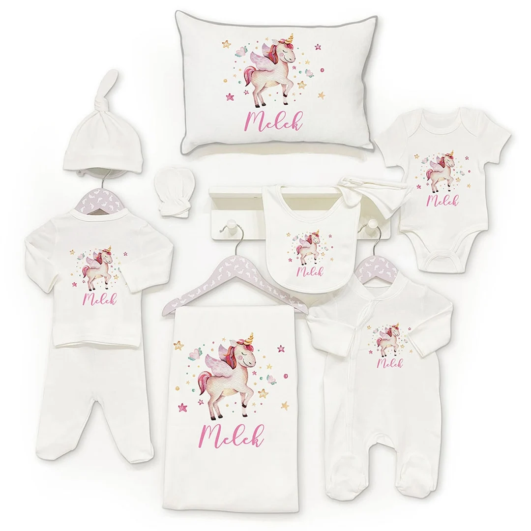 Personalized Organic Cotton Fabric Girl Boy Baby 10-Pcs Jumpsuit Set Custom Clothes Winter Spring