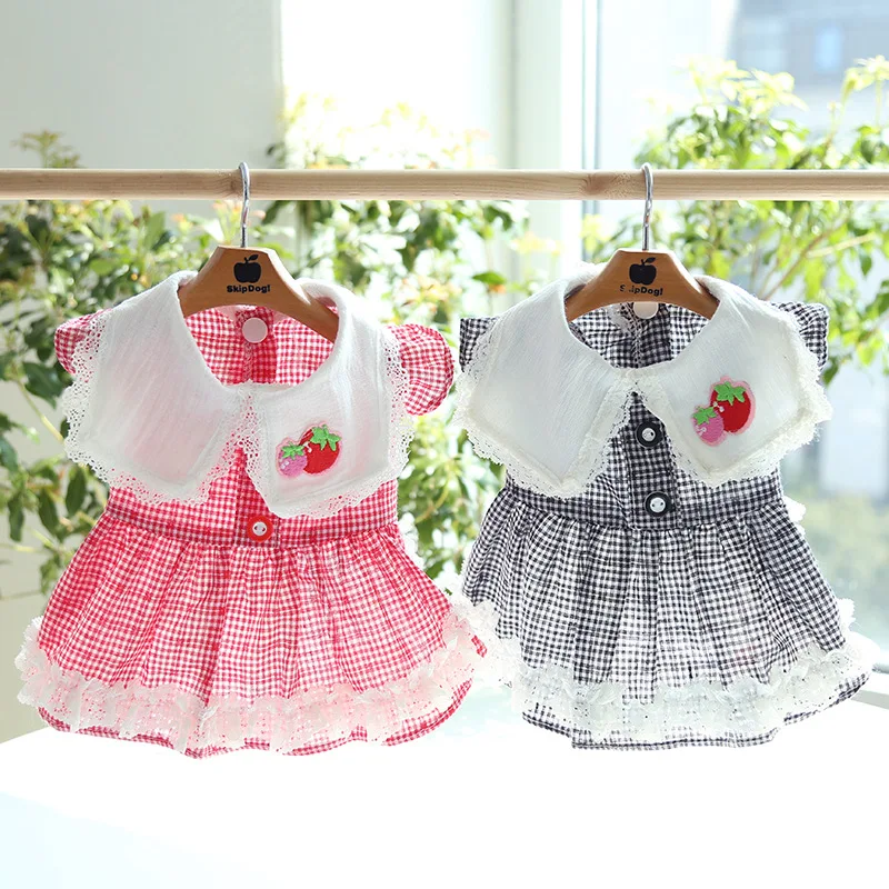 

Sweet strawberry square neck doll skirt Dog Dress Cat Vest Pet Products Cotton Clothing For Dogs Cats Rabbit Dog Clothes