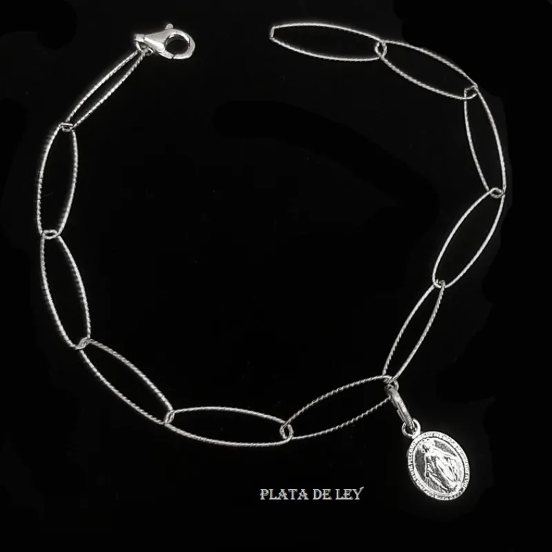 Bracelet with Virgin LA miraculous pendant 12x6mm all 925 sterling silver and gift case. Bracelet length 18,5 cm