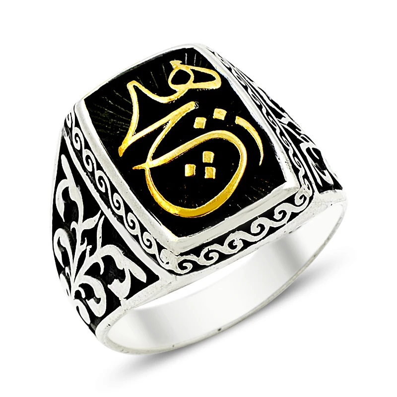 925 Silver Arabic Figure Printed Casual Ring for Men