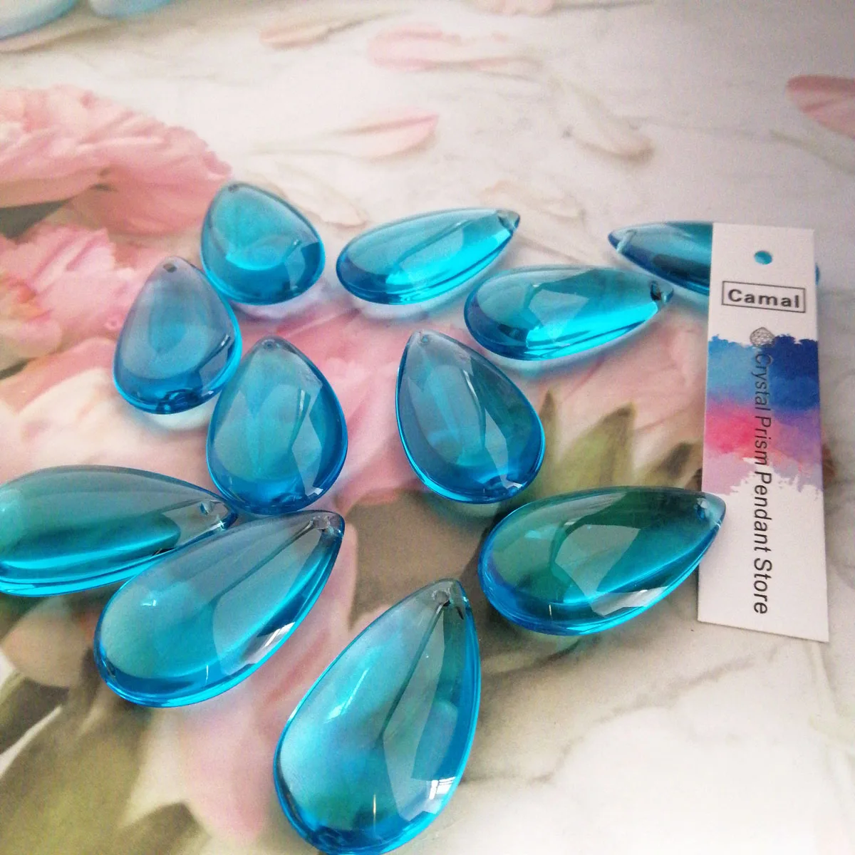 Camal 10pcs Royal Blue 36mm Crystal Smooth Teardrop Prisms Pendant Lamp Chandelier Part Hanging Ornament Wedding Home Decoration