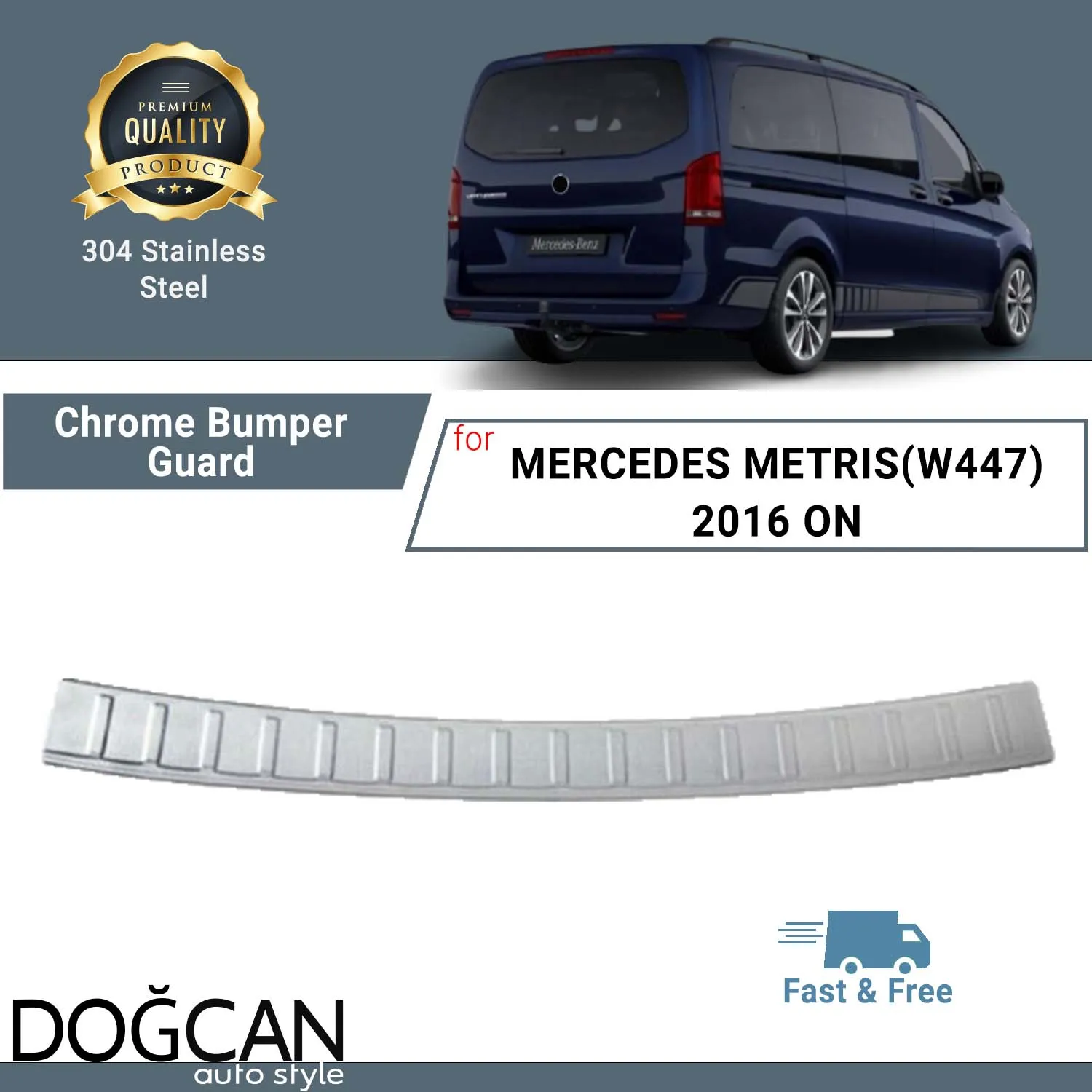 

Steel Fits MERCEDES METRIS(W447) 2016 ON Chrome Rear Bumper Guard Trunk Sill Protector Stainless Steel Trunk Guard Cover Trim