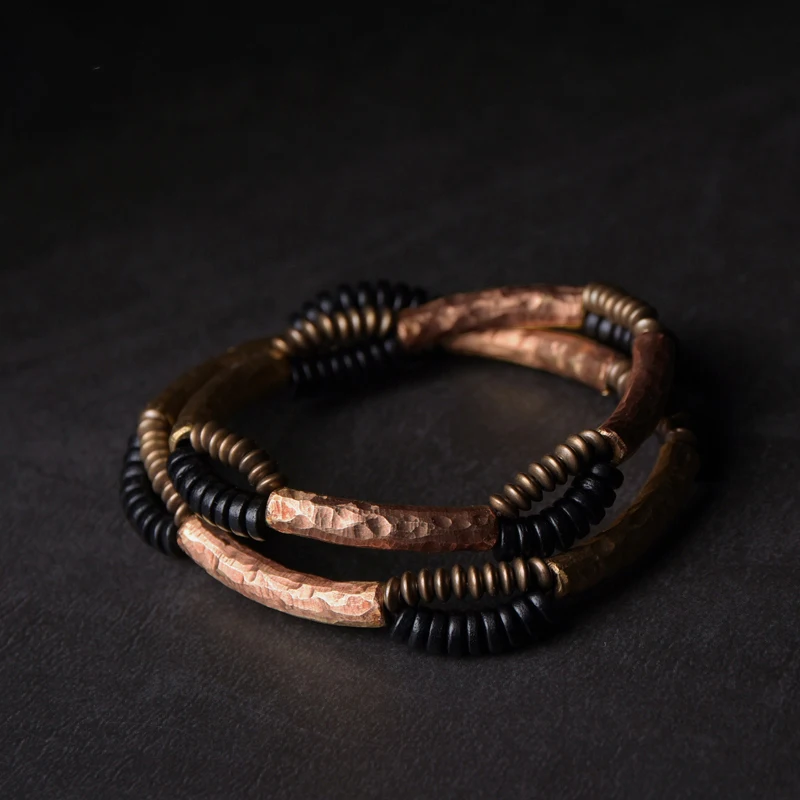 Handcrafted Antique Finish Copper Bracelet Black Wood Ebony Vintage Jewelry For Men Women Bangle Metal Street Wrist Accessories