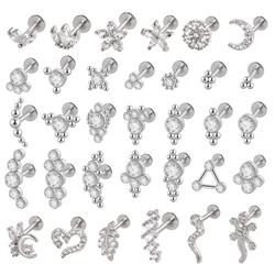 1PC G23 Titanium&Steel 16G CZ Gem Moon Labret Lip Bar Ring Crystal Flower Ear Cartilage Tragus Helix Piercing Screw Fit Top 16g
