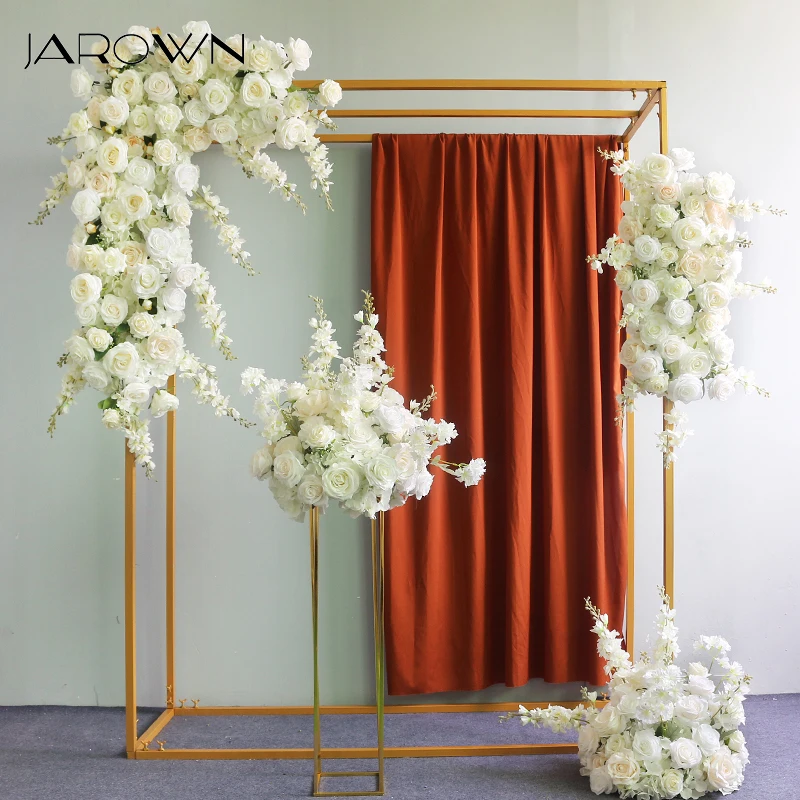 JAROWN Customize Wedding Flower Arrangement Artificial Flowers White Rose Triangle Flower Row Half Ball Wedding Arch Decoration