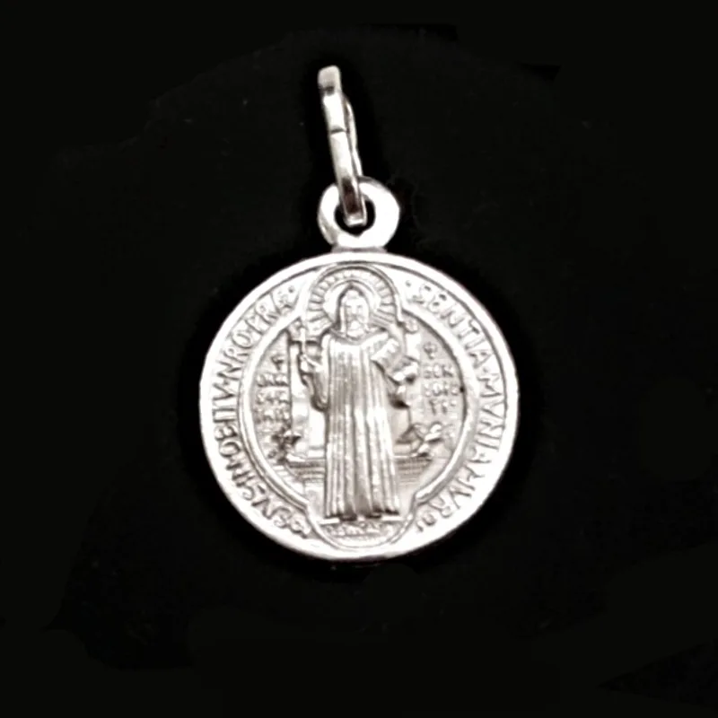 SAN BENITO Silver Sterling medal pendant with SAN BENITO cross 15 mm double sided. Gift case included