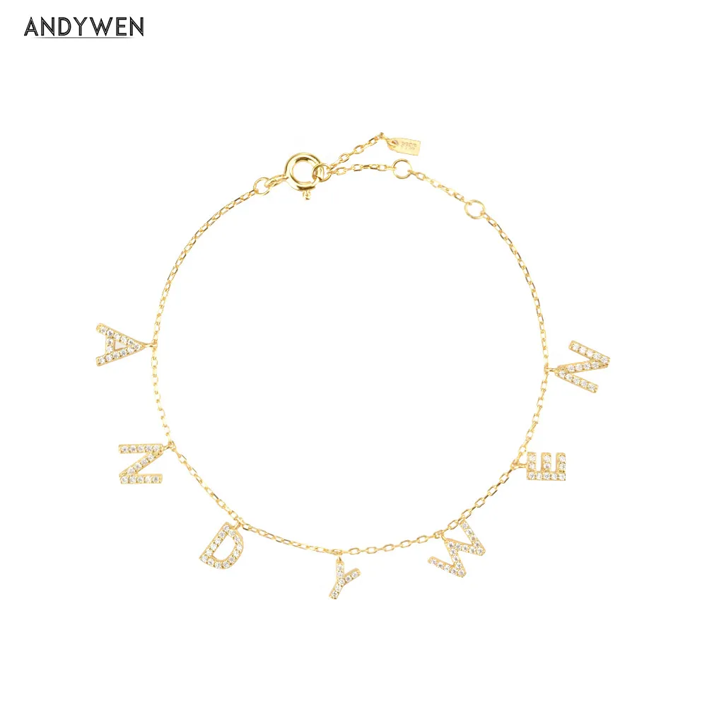 ANDYWEN 2020 New 925 Sterling Silver Letter Name Initial Alphabet Personalize Bracelet 2021 Fashion Wedding Gift Rock Punk