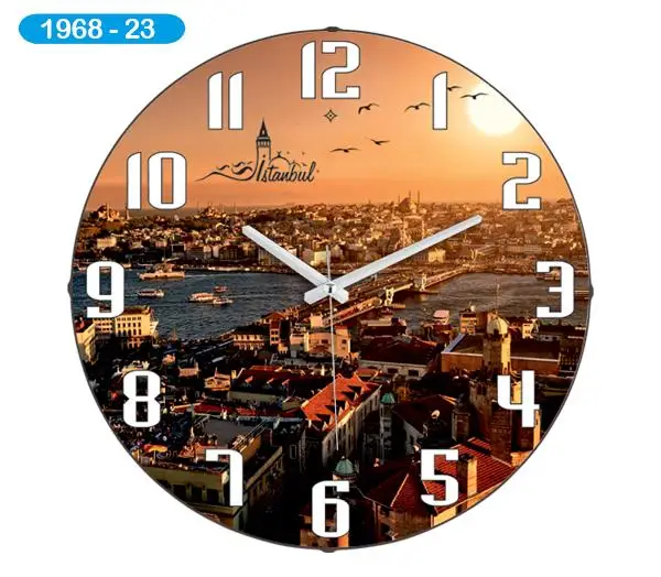 Decorative Curved Glass Wall Clock 1968-023 - Galata Bridge