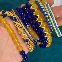 Handmade Ukraine Flag Bracelet Ukraine National Flag Yellow Blue Beads Braided Rope Charm Bracelets for Women Men Jewelry Gift