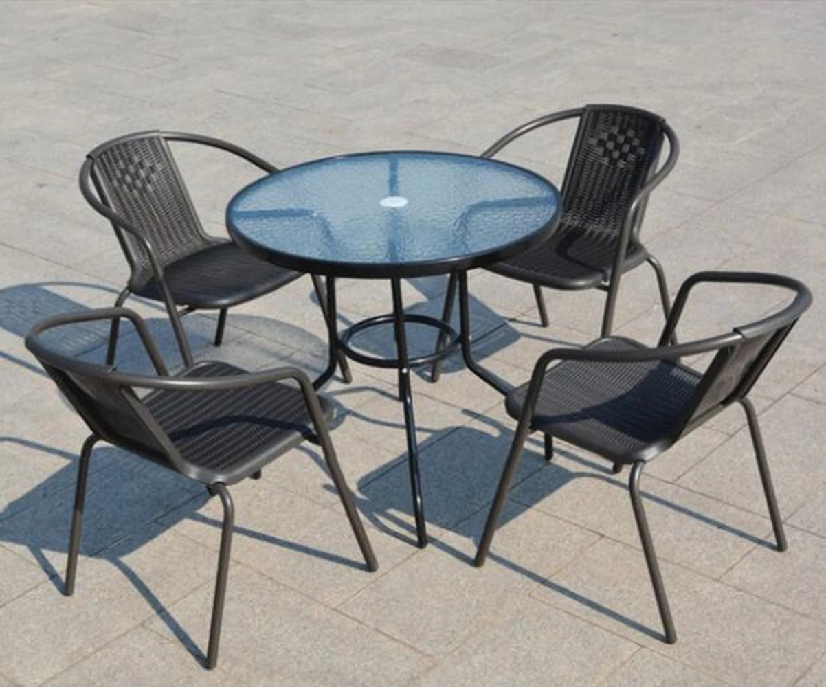 Juego de mesa de centro y sillas de jardín, muebles de comedor, conjunto de mimbre para balcón y jardín al aire libre