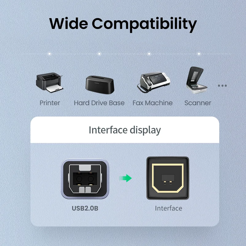 Ugreen USB 2.0 프린터 어댑터, USB C타입 어댑터, 하드 드라이브 베이스 팩스 기계 스캐너, USB 2.0 C타입 프린터 어댑터