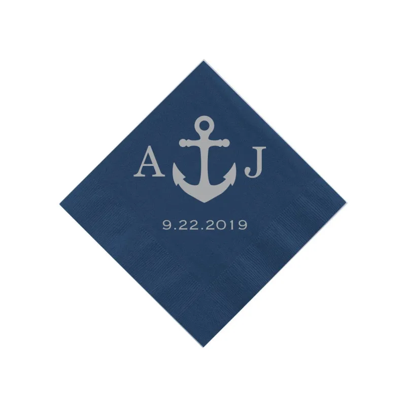 

Personalised Monogrammed Nautical Anchor Wedding Napkins Rehearsal Dinner Engagement Party Custom Bar Napkins Wedding Napkins