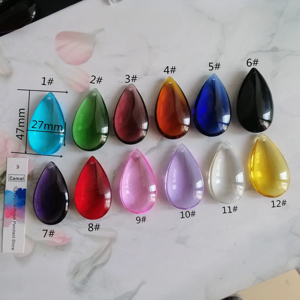 Camal 10pcs 47mm Crystal Smooth Teardrop Prisms Pendant Lamp Chandelier Hanging Ornament Wedding Party Jewelry Craft Parts DIY