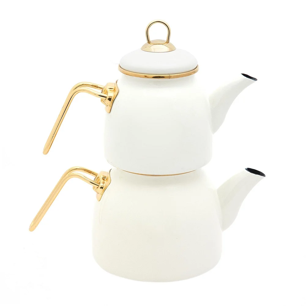 Tasev Sultan Luxury Large Gold White Enamel Teapot